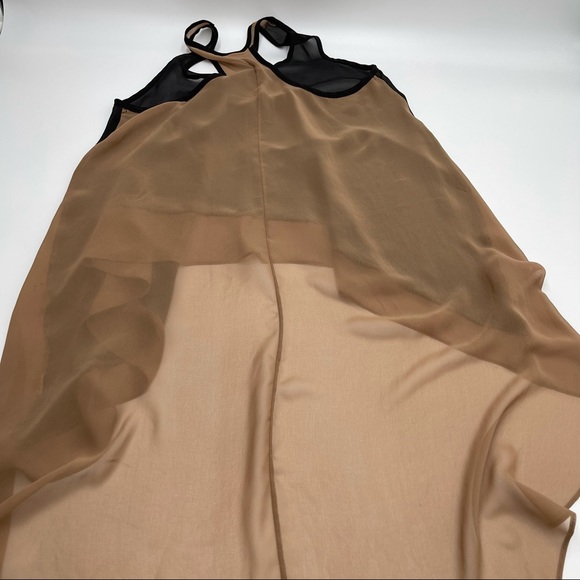 Tan Brown & Black Sheer High Low Umbrella Coverup Top - Picture 8 of 8